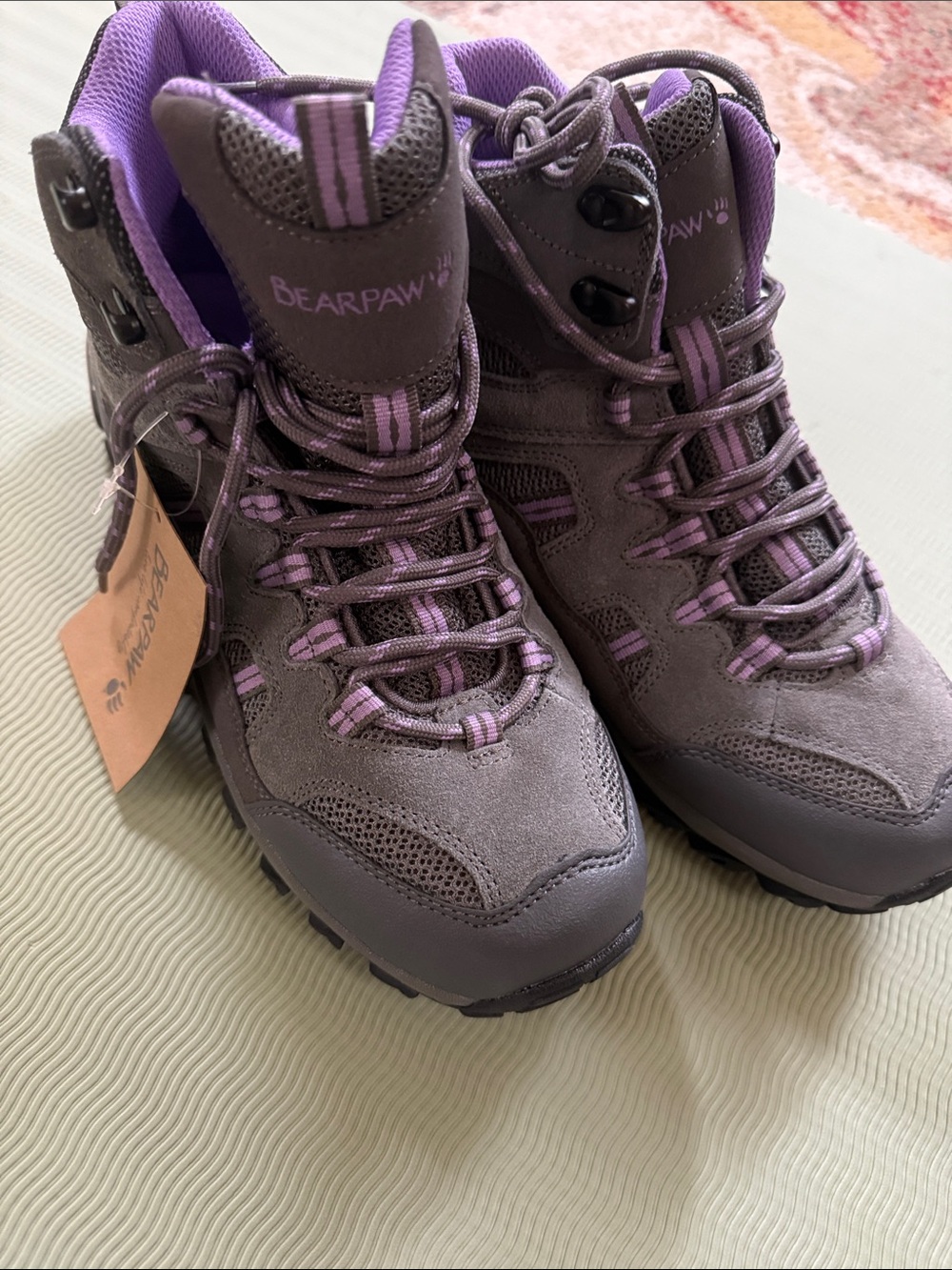 BearPaw Women's Gray and Purple Lace-Up Hiking Boots